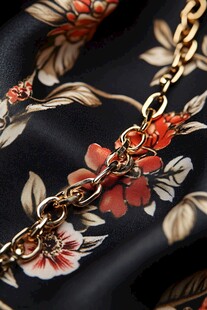 链条与花卉图案的优雅碰撞