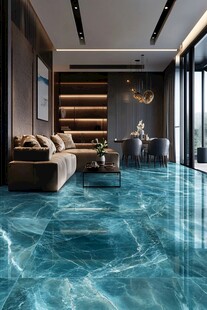 蓝调奢华风客厅地面瓷砖