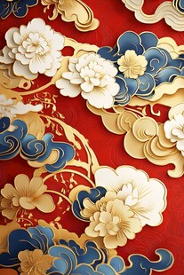 中式立体花卉云纹装饰图