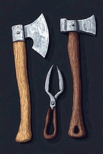 复古风斧与剪工具展示