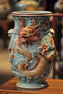 龙纹青瓷花瓶 工艺精湛