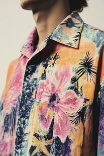 多彩花卉印花男士休闲衬衫