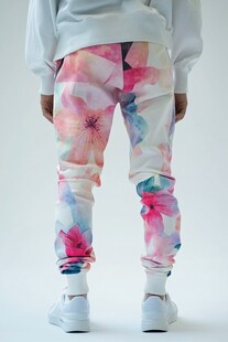 多彩花卉印花休闲运动裤