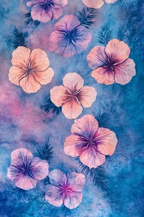 梦幻水彩风扶桑花图案