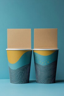 双色花纹纸杯带盒展示