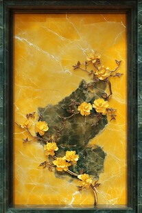 黄底玉石梅花装饰画