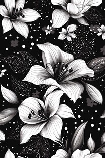 黑白花卉无缝图案纹理