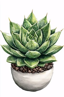 手绘清新盆栽多肉植物