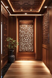 中式典雅木质走廊玄关设计
