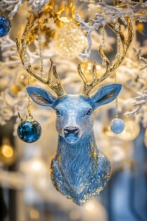 蓝色驯鹿圣诞装饰挂件
