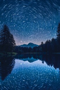 星空下的静谧山林湖泊