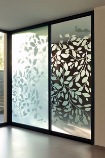 简约叶纹磨砂玻璃推拉门