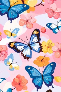 梦幻蝴蝶花卉图案背景