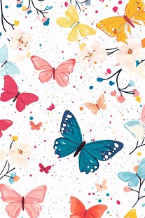 缤纷蝴蝶与花朵唯美图案