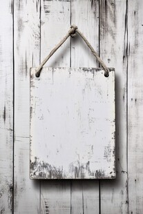空白木牌挂于复古木墙