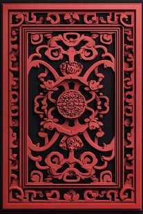 中式红漆雕花装饰板