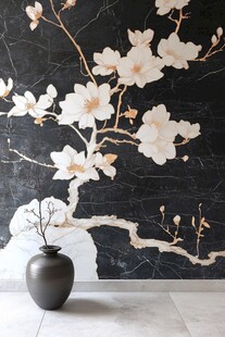 中式玉兰花墙饰与花瓶