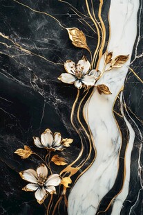 黑金大理石花卉装饰图案