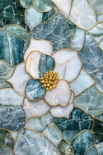 蓝白花朵镶嵌艺术图案