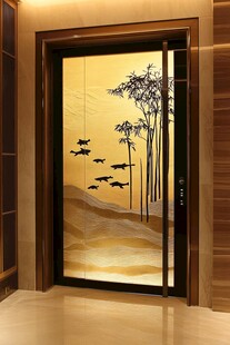 中式艺术电梯门 山水竹景