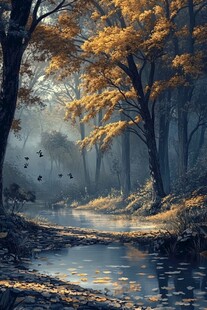 秋日森林中的静谧溪流