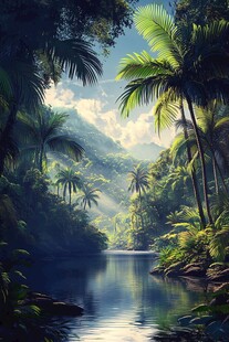 梦幻雨林中的宁静河流