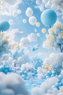 梦幻蓝白气球童话世界