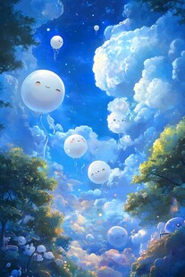 梦幻天空中的可爱云朵精灵