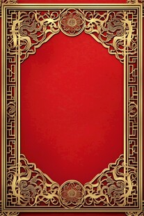 中式红底金色华丽边框