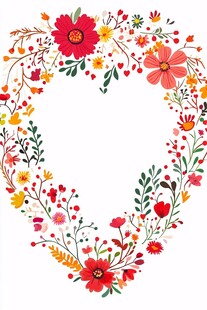 心形花卉花环图案设计