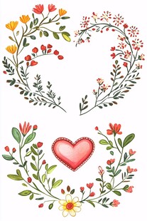 手绘花卉爱心装饰图案