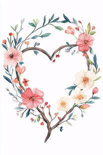 心形花卉花环插画