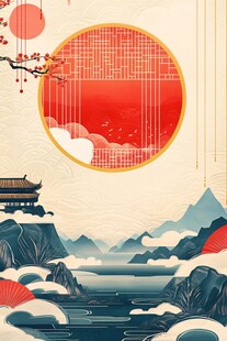 中式山水意境国风插画