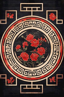 中式牡丹几何纹传统图案