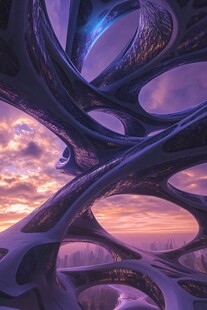 梦幻紫调未来感异形建筑
