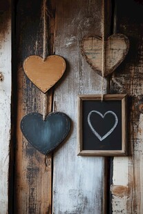 复古心形装饰挂于木墙