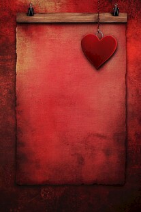 红心挂于复古红纸张背景