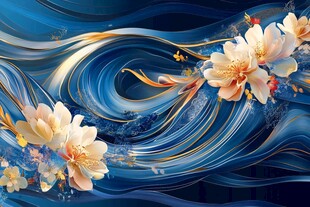 蓝韵流波绽繁花