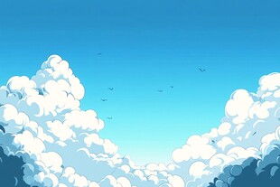 梦幻蓝天与蓬松云朵景象