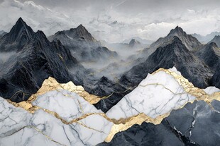 水墨金纹山脉艺术风景图