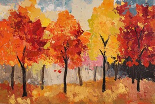 秋日枫林油画风景