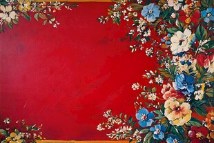 红底繁花装饰背景图