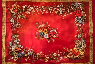 红色花卉刺绣精美丝巾