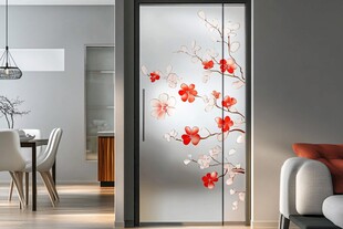 中式梅花图案玻璃移门