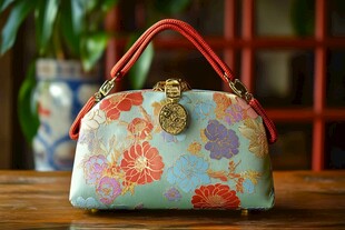 复古花卉印花手提女包