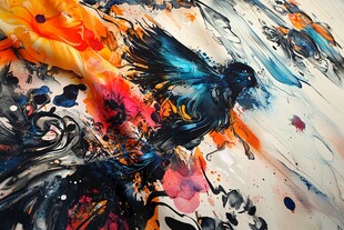 抽象飞鸟水墨艺术画作