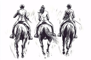三人骑马背影图