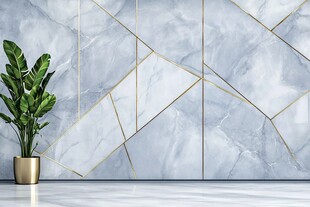 几何大理石墙配绿植摆件