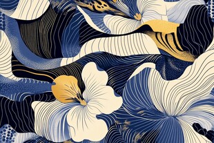 蓝白花卉抽象艺术图案