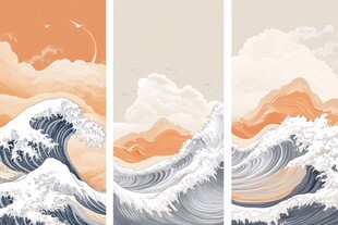 三联海浪插画 山海云景